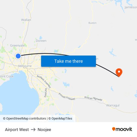 Airport West to Noojee map