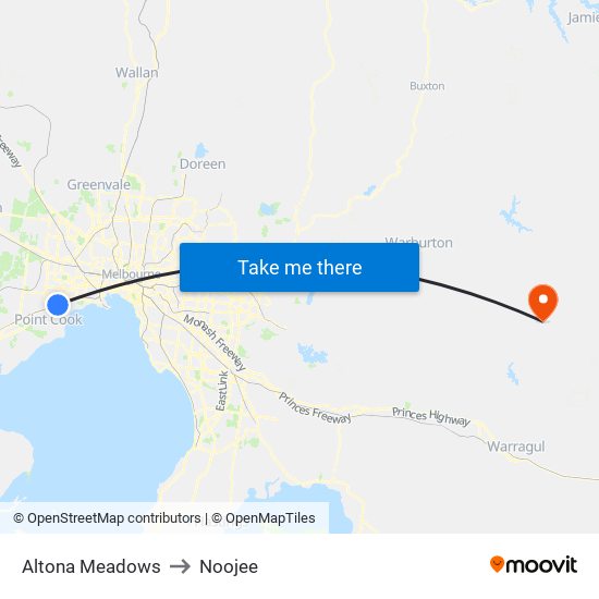 Altona Meadows to Noojee map