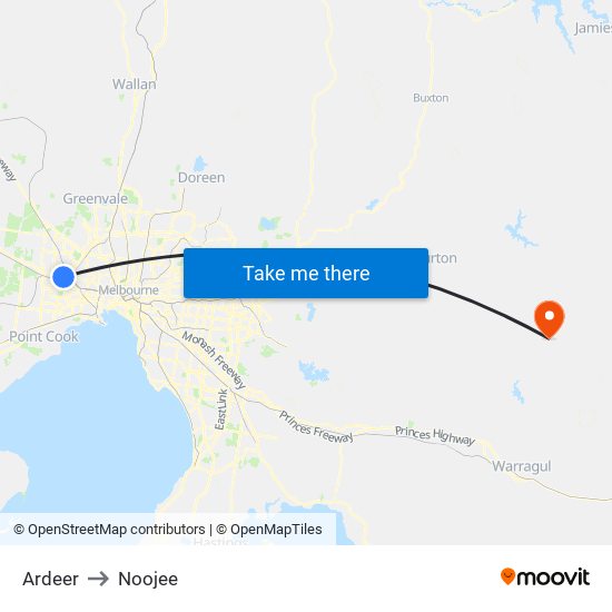 Ardeer to Noojee map