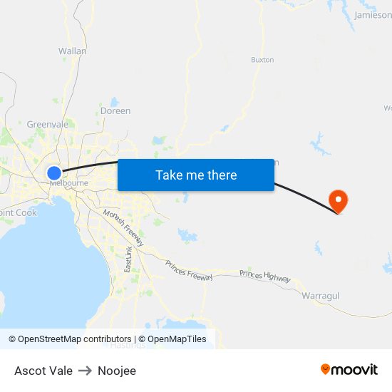 Ascot Vale to Noojee map