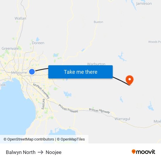 Balwyn North to Noojee map