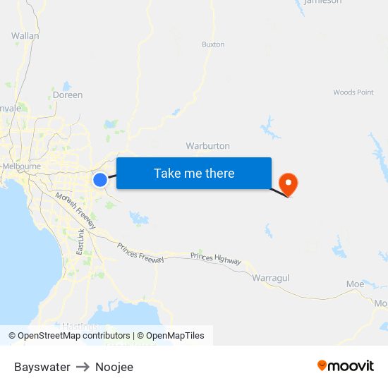 Bayswater to Noojee map