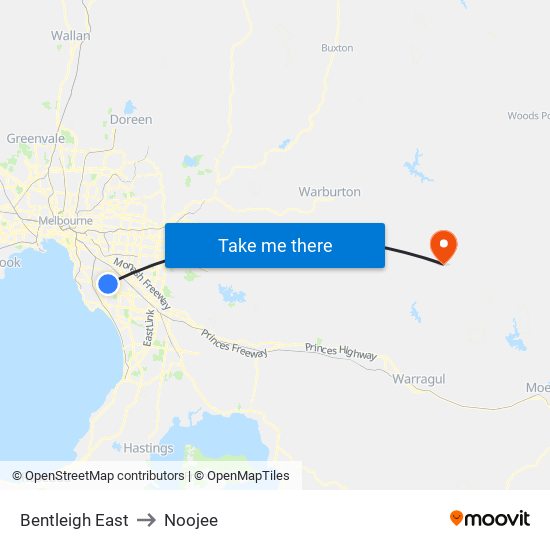 Bentleigh East to Noojee map