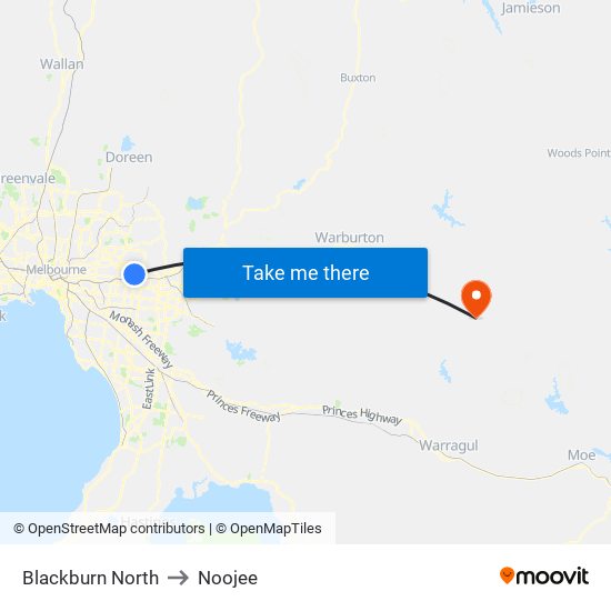 Blackburn North to Noojee map