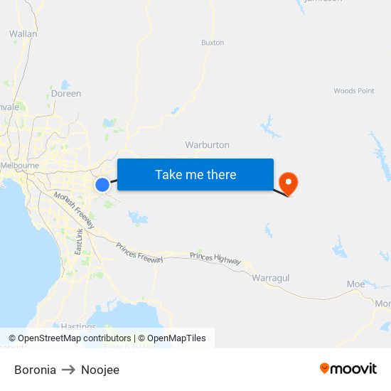 Boronia to Noojee map