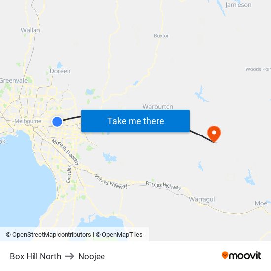 Box Hill North to Noojee map