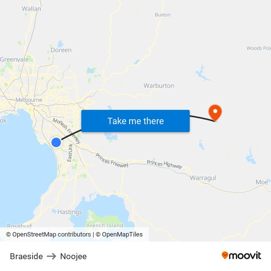 Braeside to Noojee map