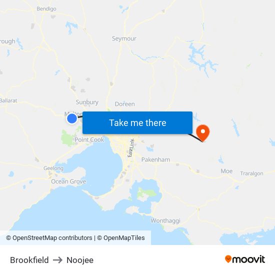 Brookfield to Noojee map