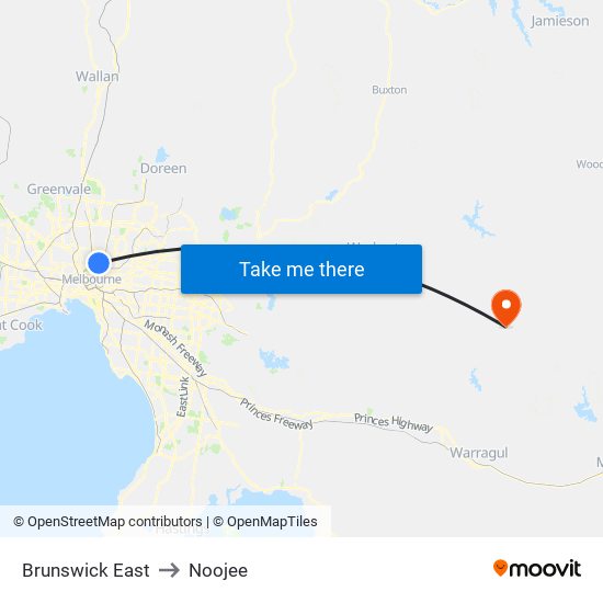 Brunswick East to Noojee map