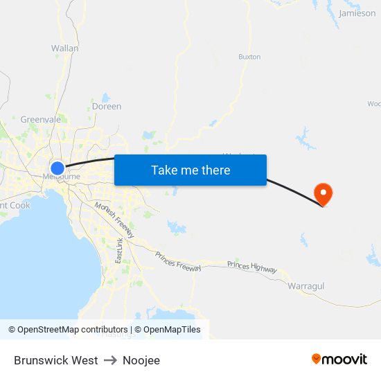 Brunswick West to Noojee map