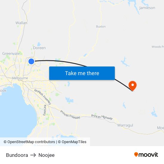 Bundoora to Noojee map