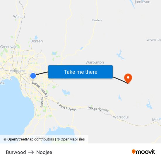 Burwood to Noojee map