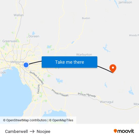 Camberwell to Noojee map