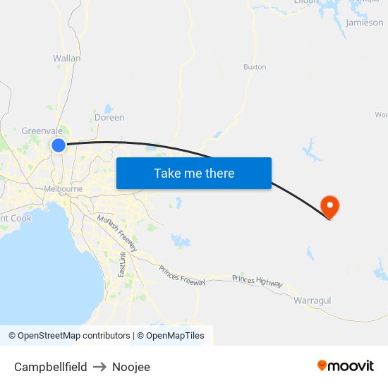 Campbellfield to Noojee map