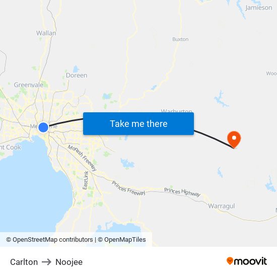 Carlton to Noojee map