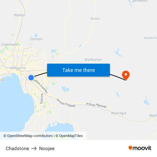 Chadstone to Noojee map