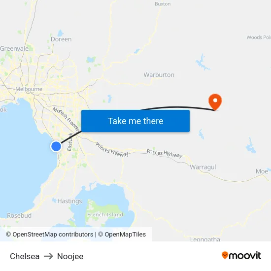 Chelsea to Noojee map