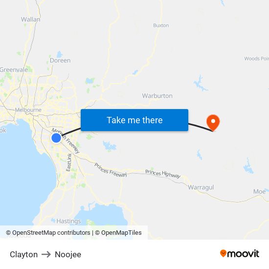 Clayton to Noojee map