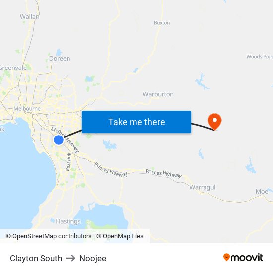 Clayton South to Noojee map
