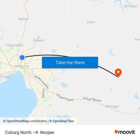 Coburg North to Noojee map