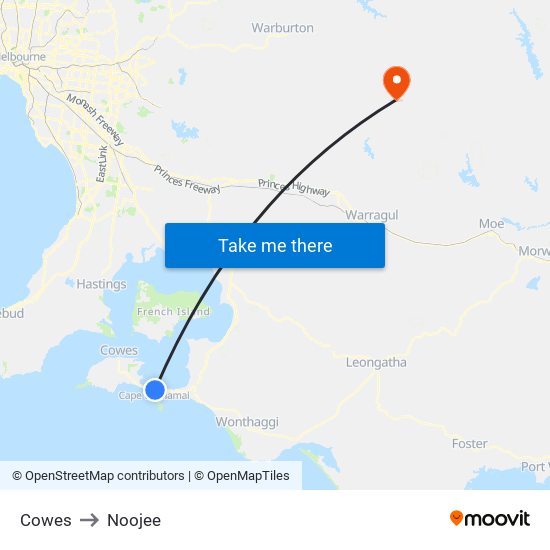 Cowes to Noojee map