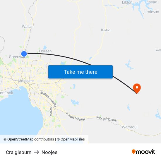 Craigieburn to Noojee map