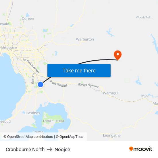 Cranbourne North to Noojee map