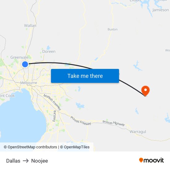 Dallas to Noojee map