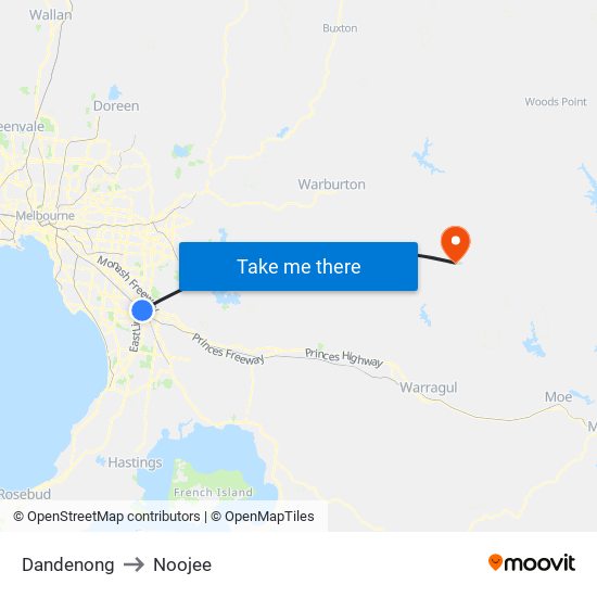 Dandenong to Noojee map