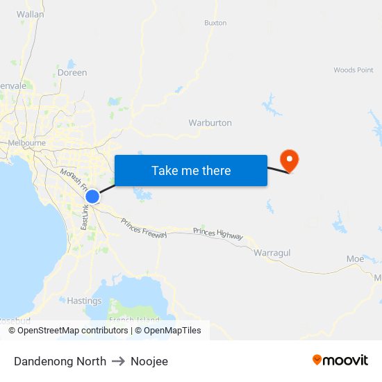 Dandenong North to Noojee map