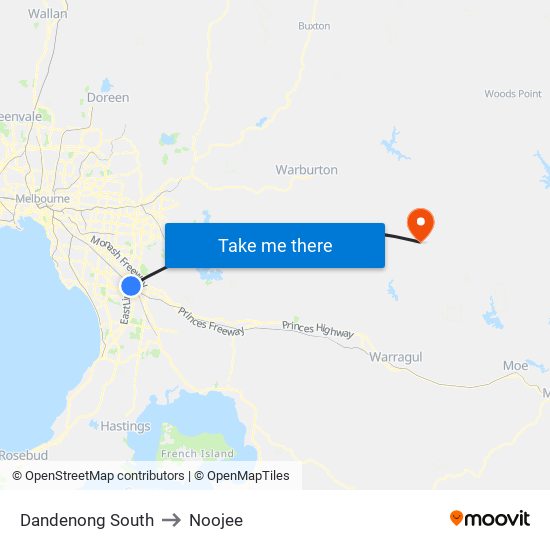 Dandenong South to Noojee map