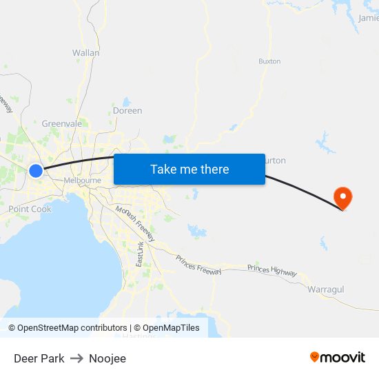 Deer Park to Noojee map