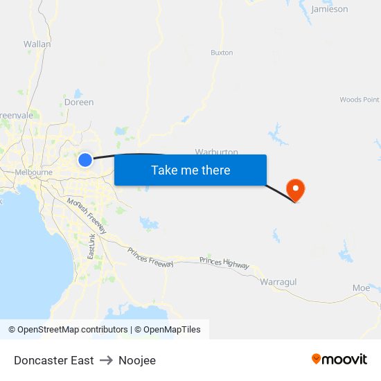 Doncaster East to Noojee map