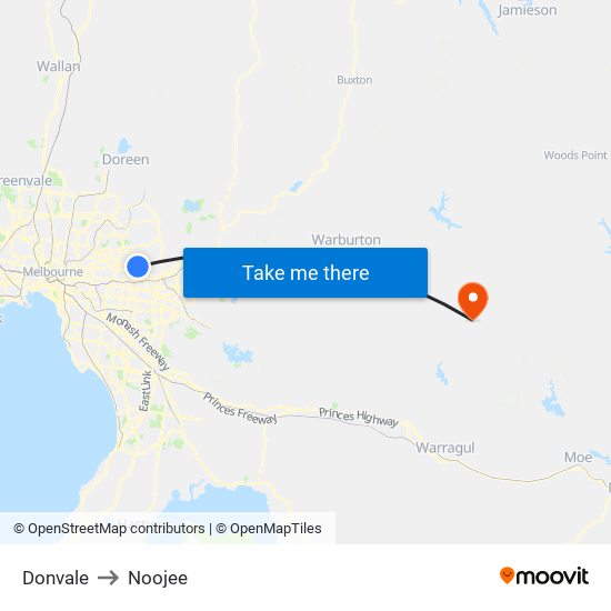 Donvale to Noojee map