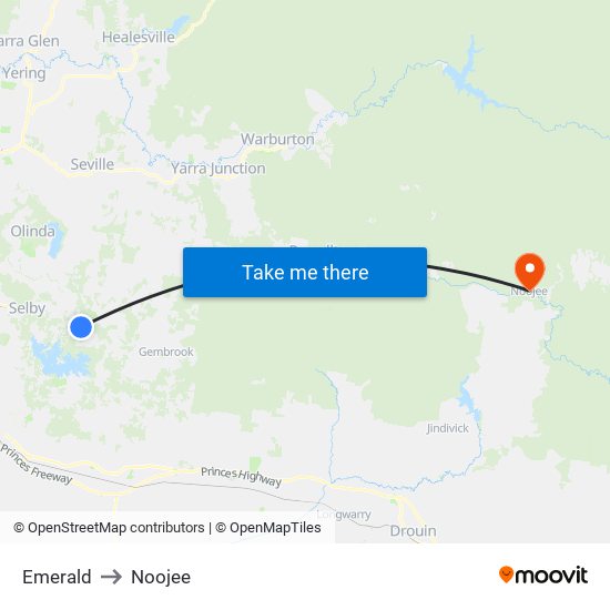 Emerald to Noojee map