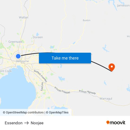 Essendon to Noojee map