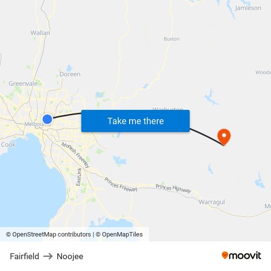 Fairfield to Noojee map