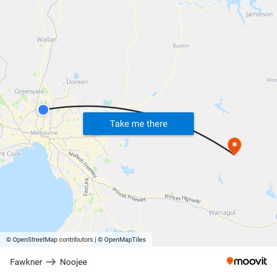 Fawkner to Noojee map