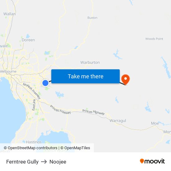 Ferntree Gully to Noojee map