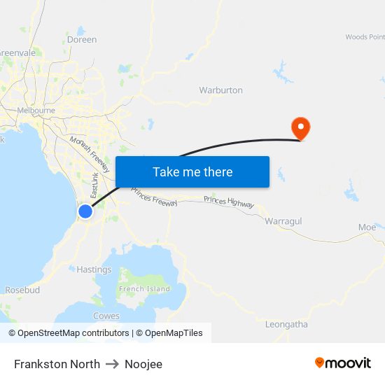 Frankston North to Noojee map