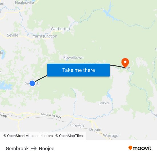 Gembrook to Noojee map