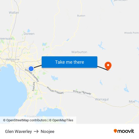 Glen Waverley to Noojee map