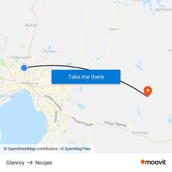 Glenroy to Noojee map