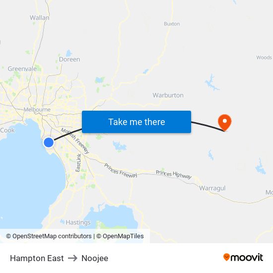 Hampton East to Noojee map