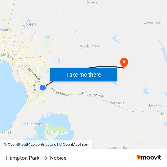 Hampton Park to Noojee map