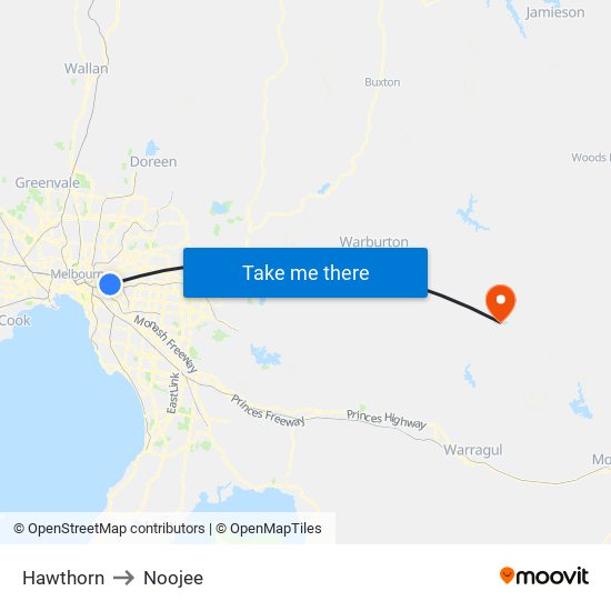 Hawthorn to Noojee map