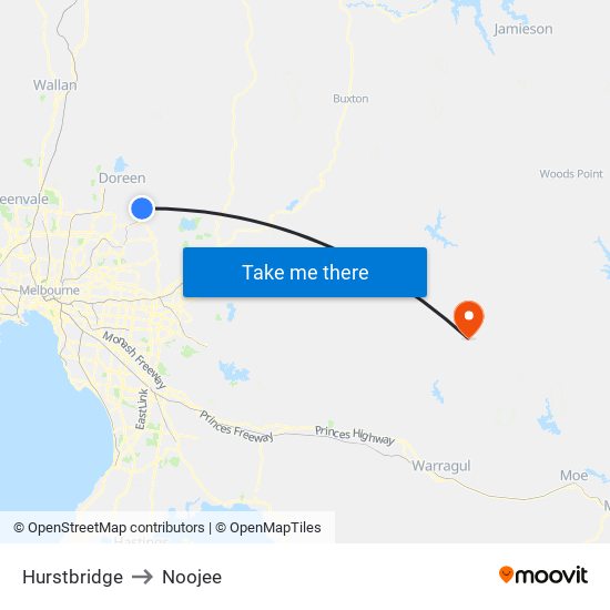 Hurstbridge to Noojee map