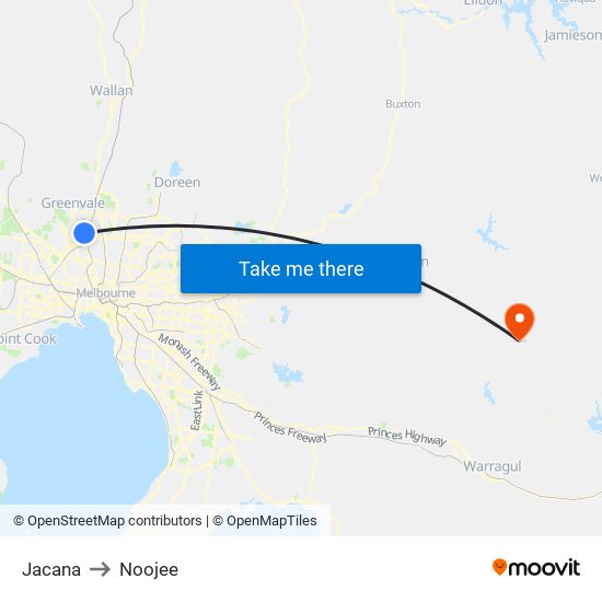 Jacana to Noojee map