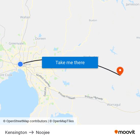 Kensington to Noojee map