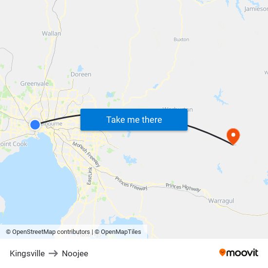 Kingsville to Noojee map